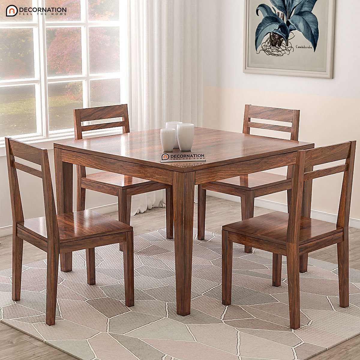 Bouillon Wooden 4 Seater Dining Table Set