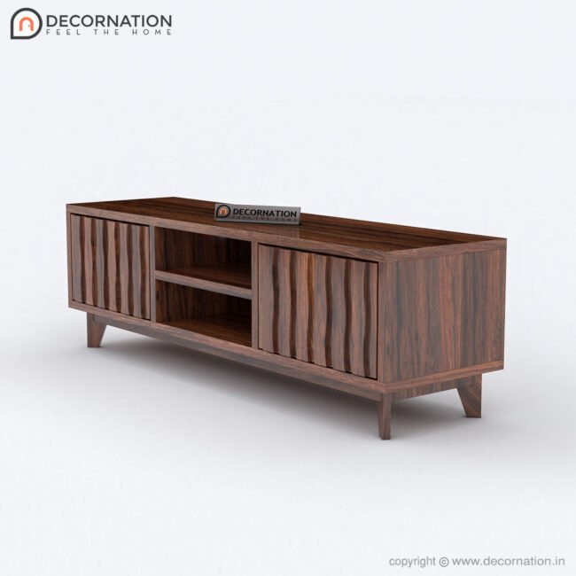 Peder Wood Designer Storage TV Table - Natural Finish - Image 2