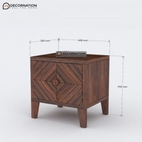 Tweed Storage Wooden Bedroom Side Table - Brown - Image 4