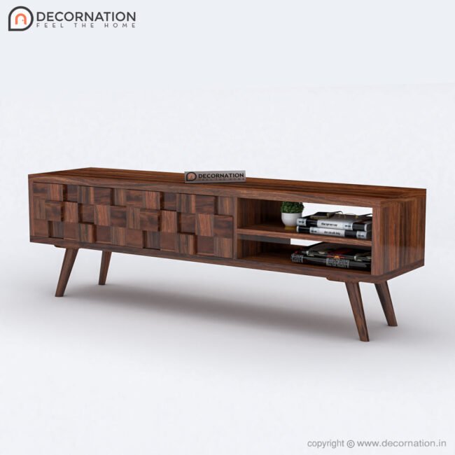 Tymon Wooden Storage TV Table - Brown - Image 4