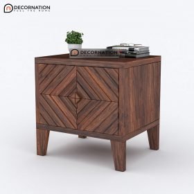 Tweed Storage Wooden Bedroom Side Table - Brown - Image 5