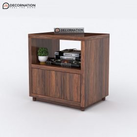 Eudora Wooden Storage Bedroom Side Table - Brown - Image 3