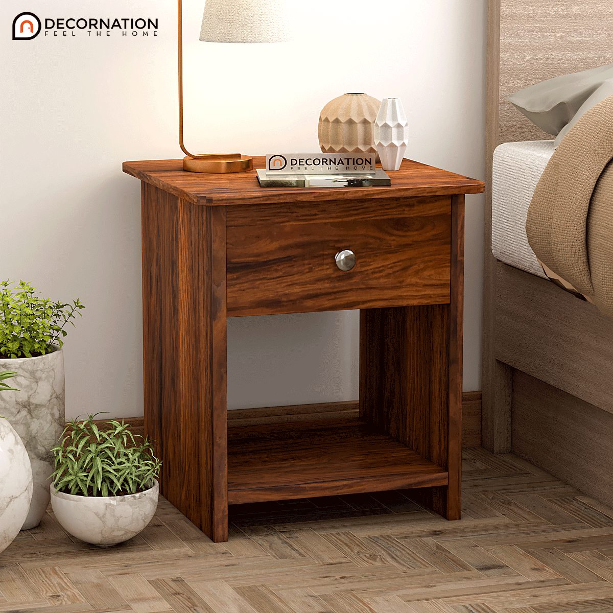 Tagus Bedside Table With 1 Drawer- Natural Finish
