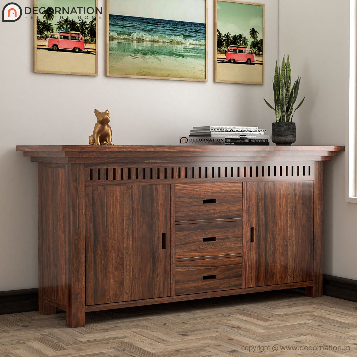 Phoenix Wooden Storage 3 Drawers Console Table – Natural Finish