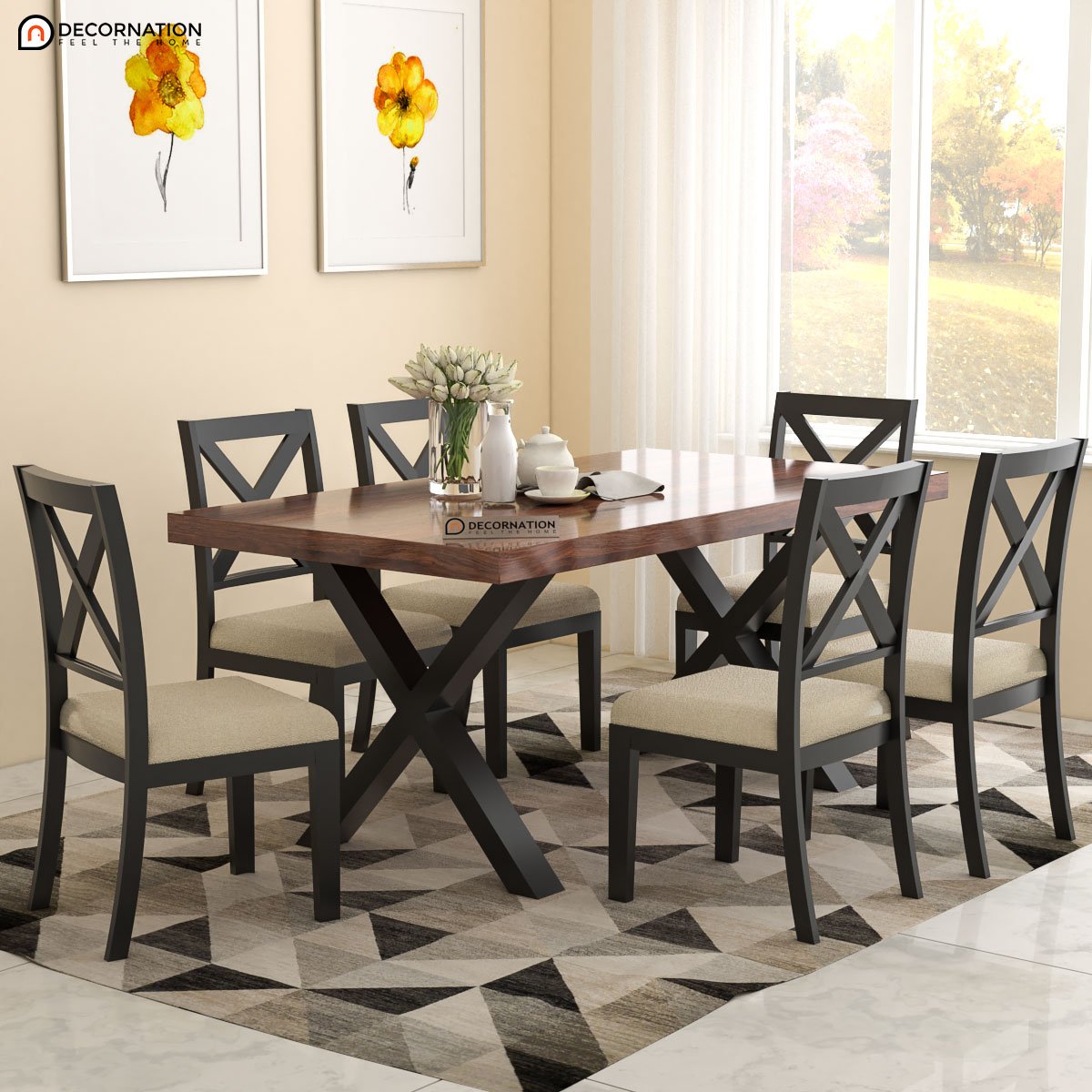 Ion Wooden 6 Seater Dining Table Set