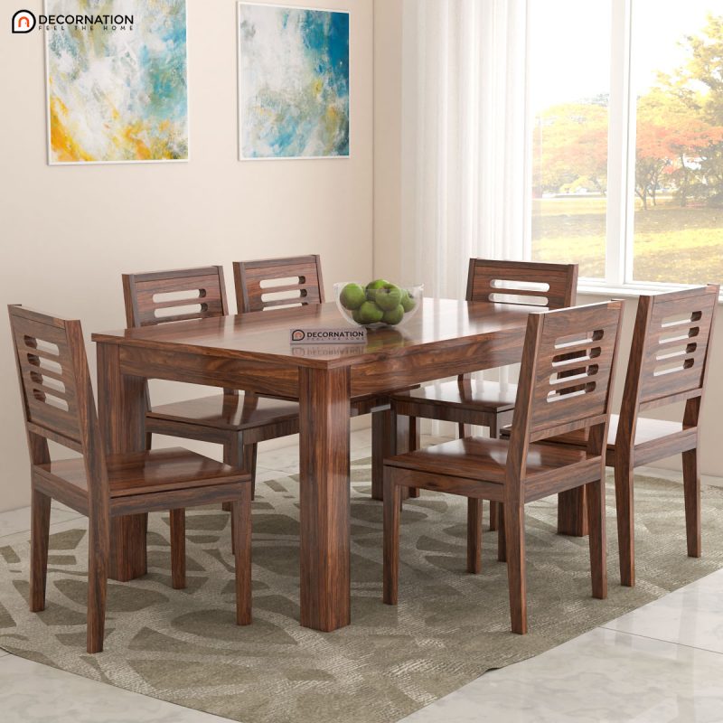 Bilzen Wooden 6 Seater Dining Table Set - Decornation