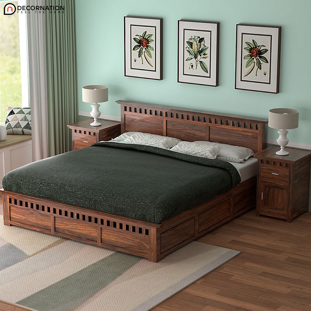 Boston Wooden Storage Double Bed With Storage- Brown