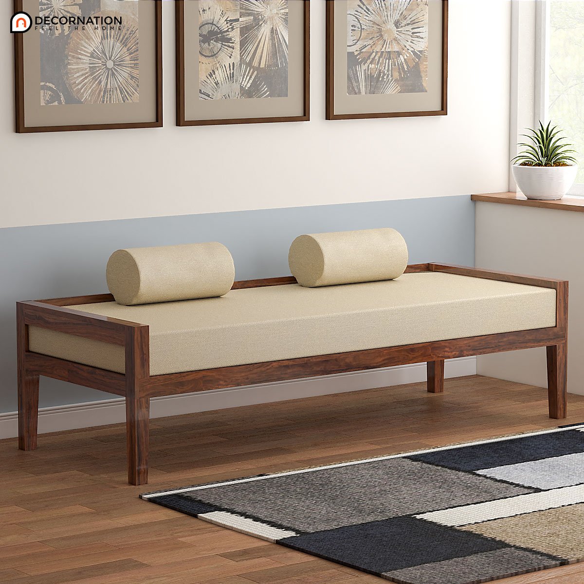 Zagreb Wooden 3 Seater Sofa – Natural Finish (Diwan)
