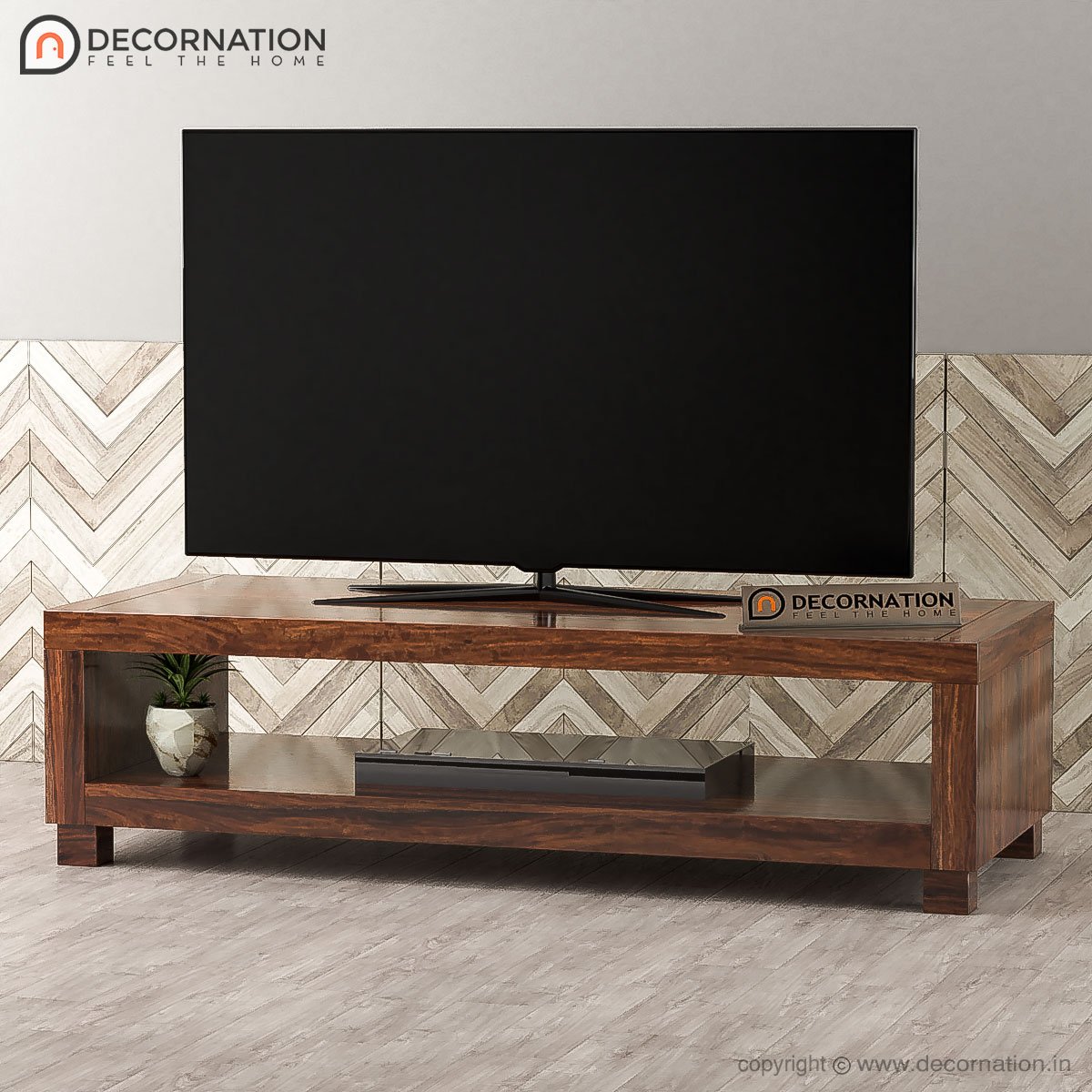 Leander Wood TV Table with Shelf – Natural Finish
