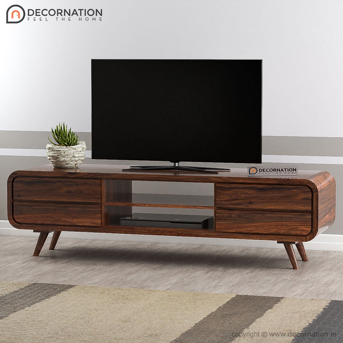 Dorian Wood TV Table With Storage- Brown