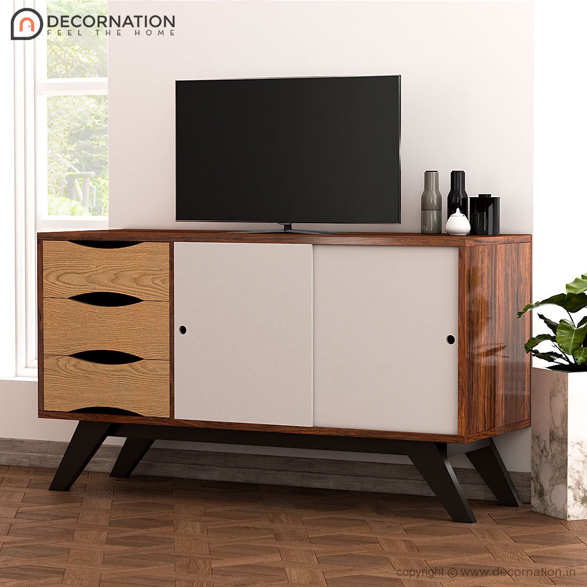 Hydrus Wooden 3 Drawers 2 Shelf Storage TV Table – White