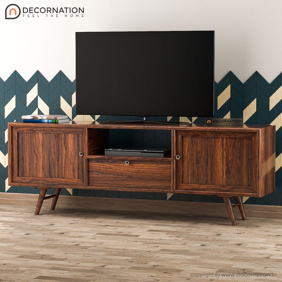 Eppis Wood TV Table With Storage- Natural Finish
