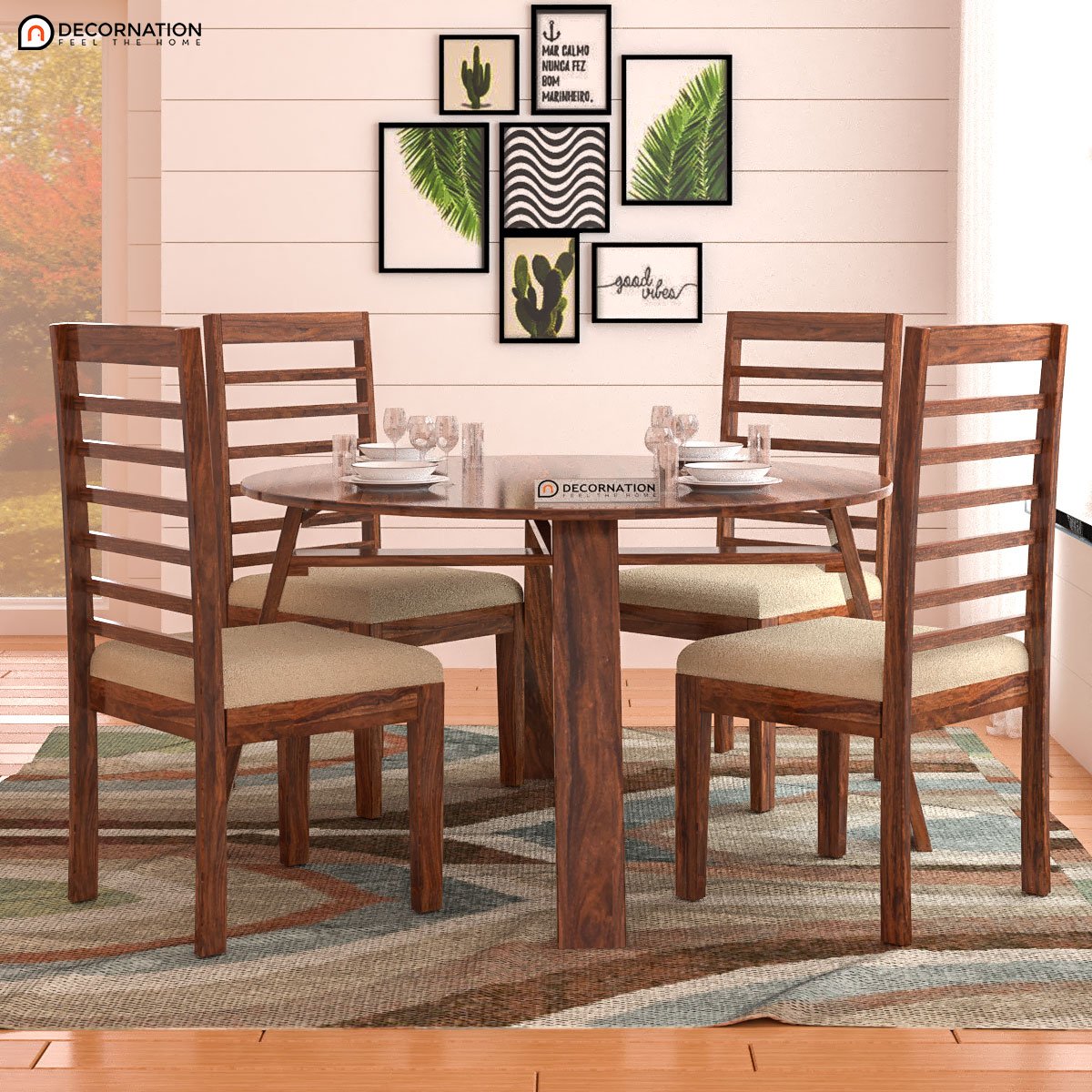 Borgloon Wooden 4 Seater Dining Table Set