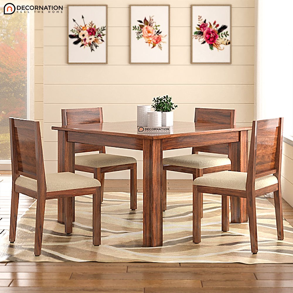 Binche Wooden 4 Seater Dining Table Set