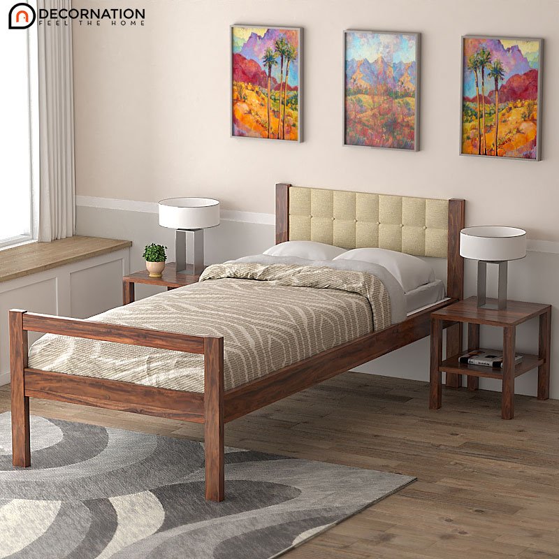 Fracis Wooden Single Bed With Tufted Headboard – Brown