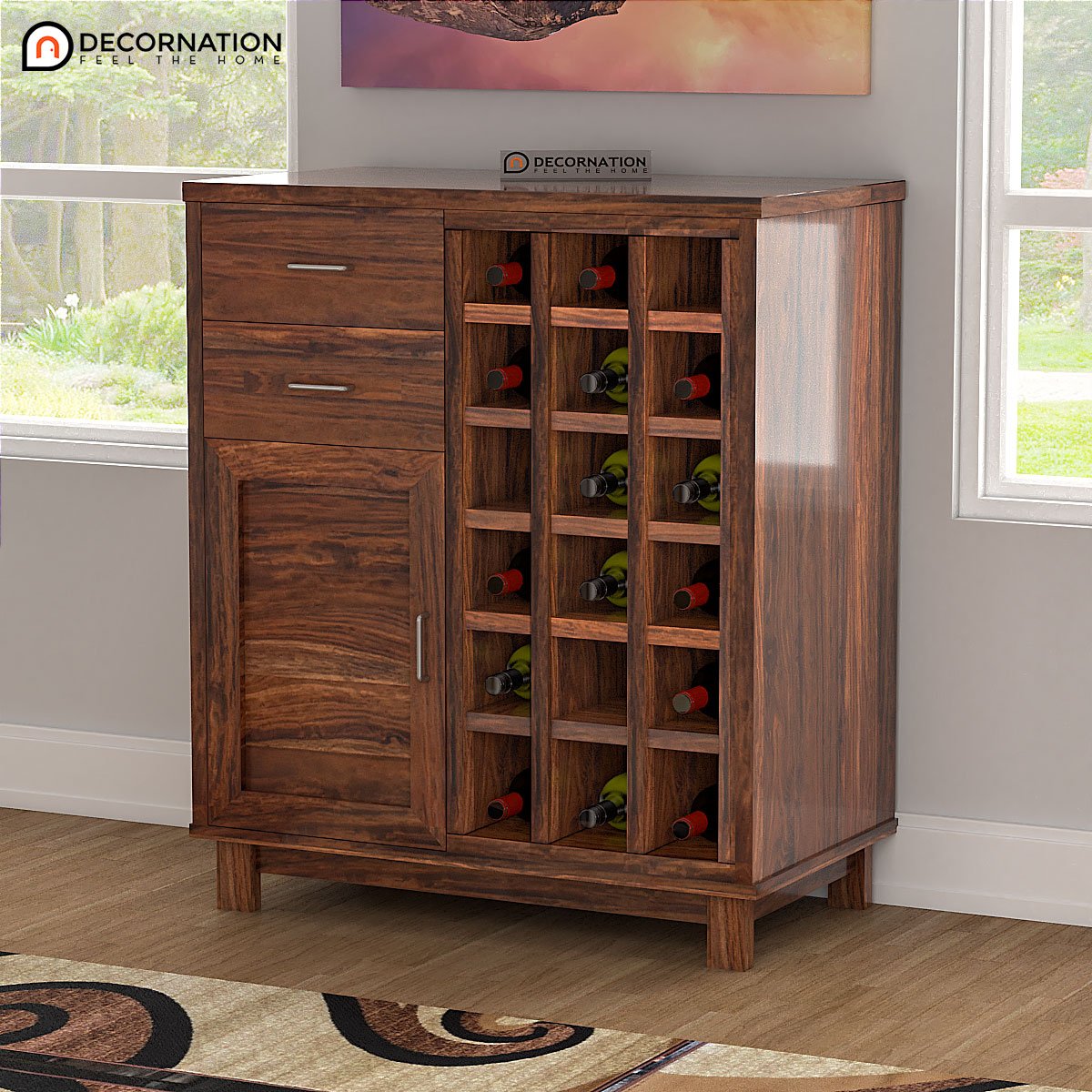 Lamia Wooden Storage Bar Cabinet with Drawers