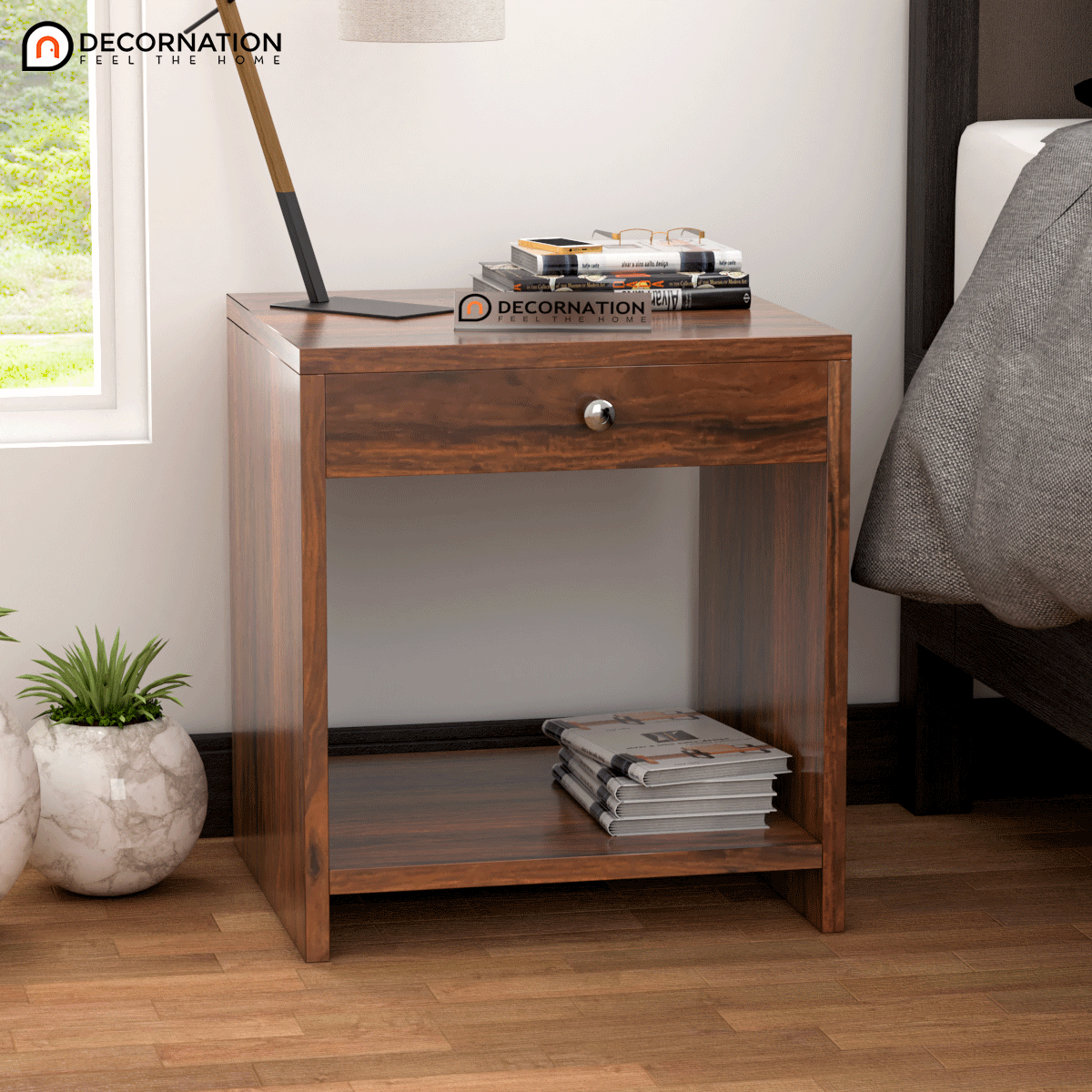 Xeno Wooden Storage Bedside Table – Brown