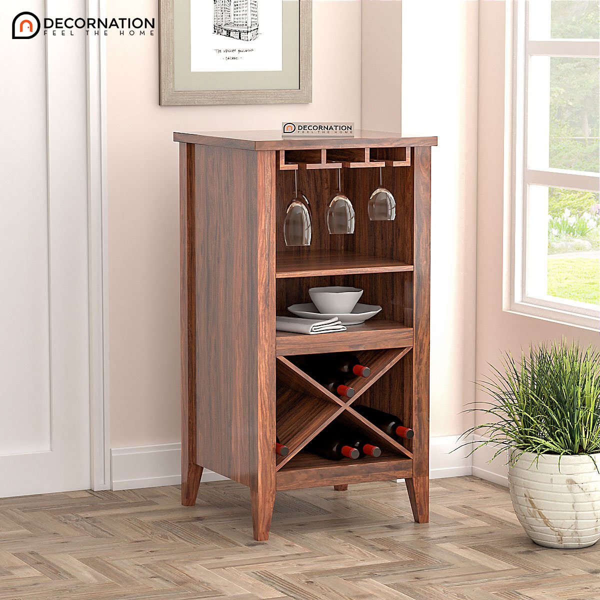 Mallia Solid Wood Storage Bar Cabinet – Brown