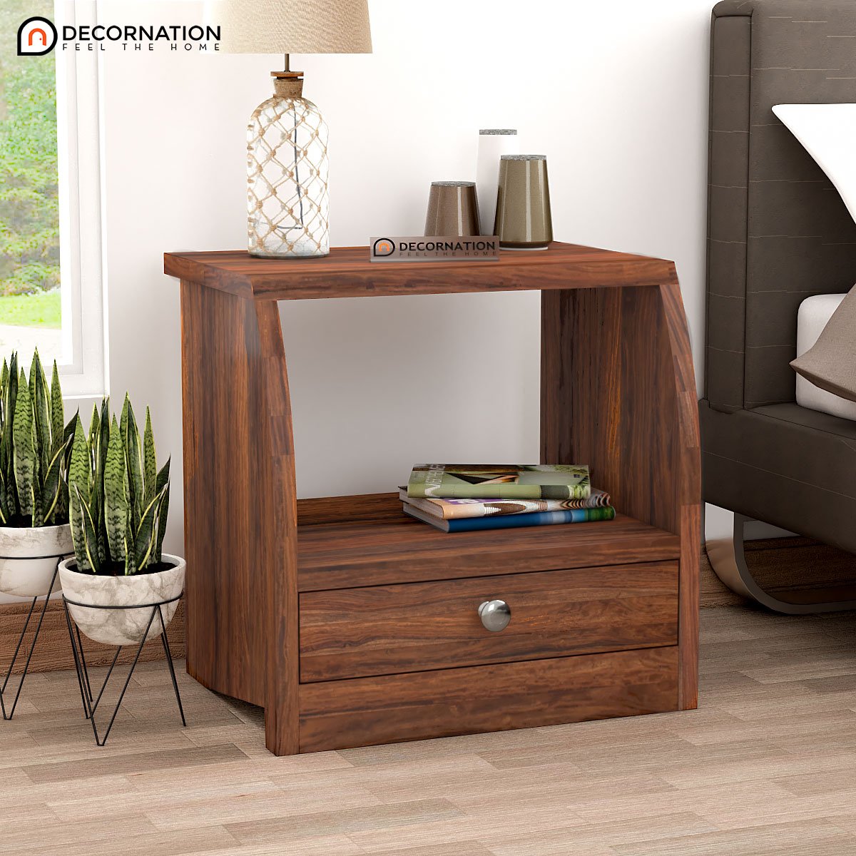 Plato Wooden Storage Bedside Table – Brown