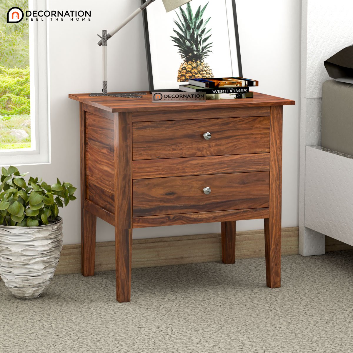 Hera Wooden Storage Bedroom Side Table – Natural Finish