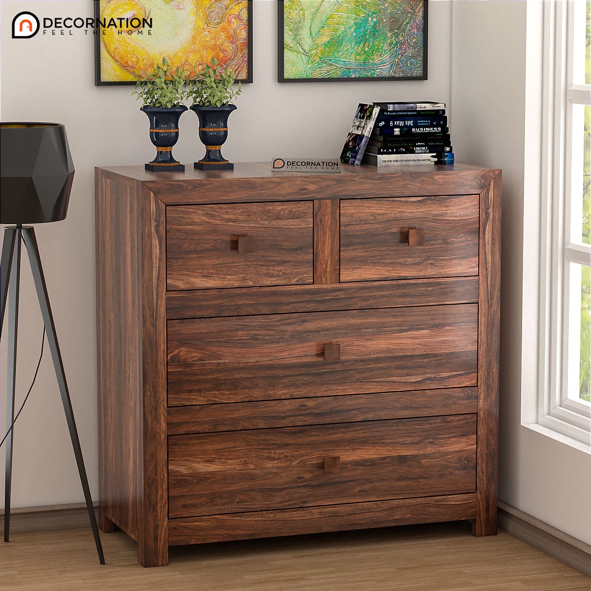 Bemus Wooden Storage Cabinet with Drawers – Natural Finish