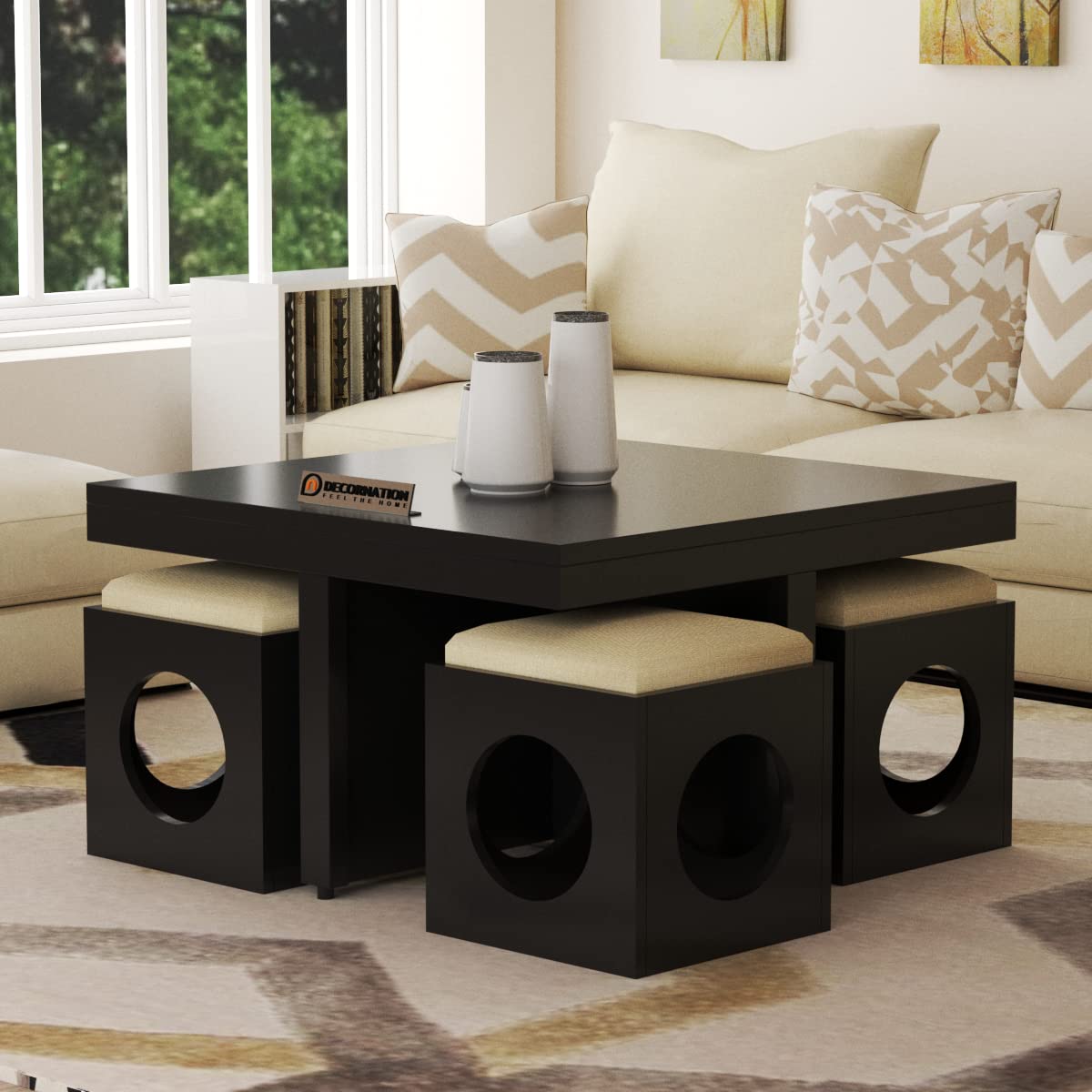 Belfast Coffee Table With Stools Black