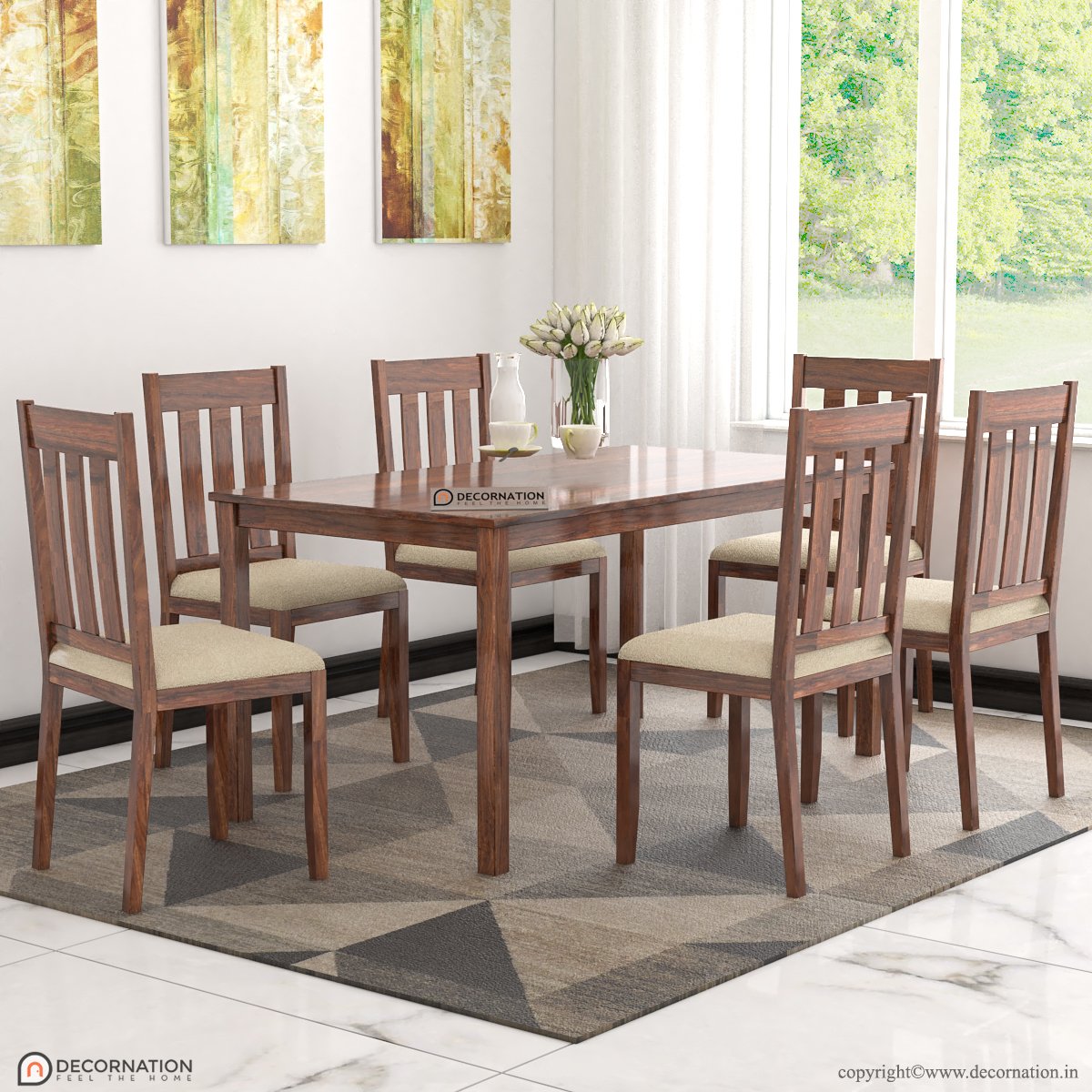Damme Wooden 6 Seater Dining Table Set