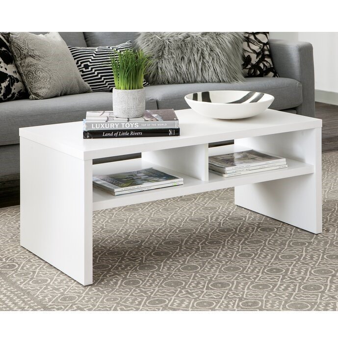 Edirne Wooden Coffee Table with Storage – White