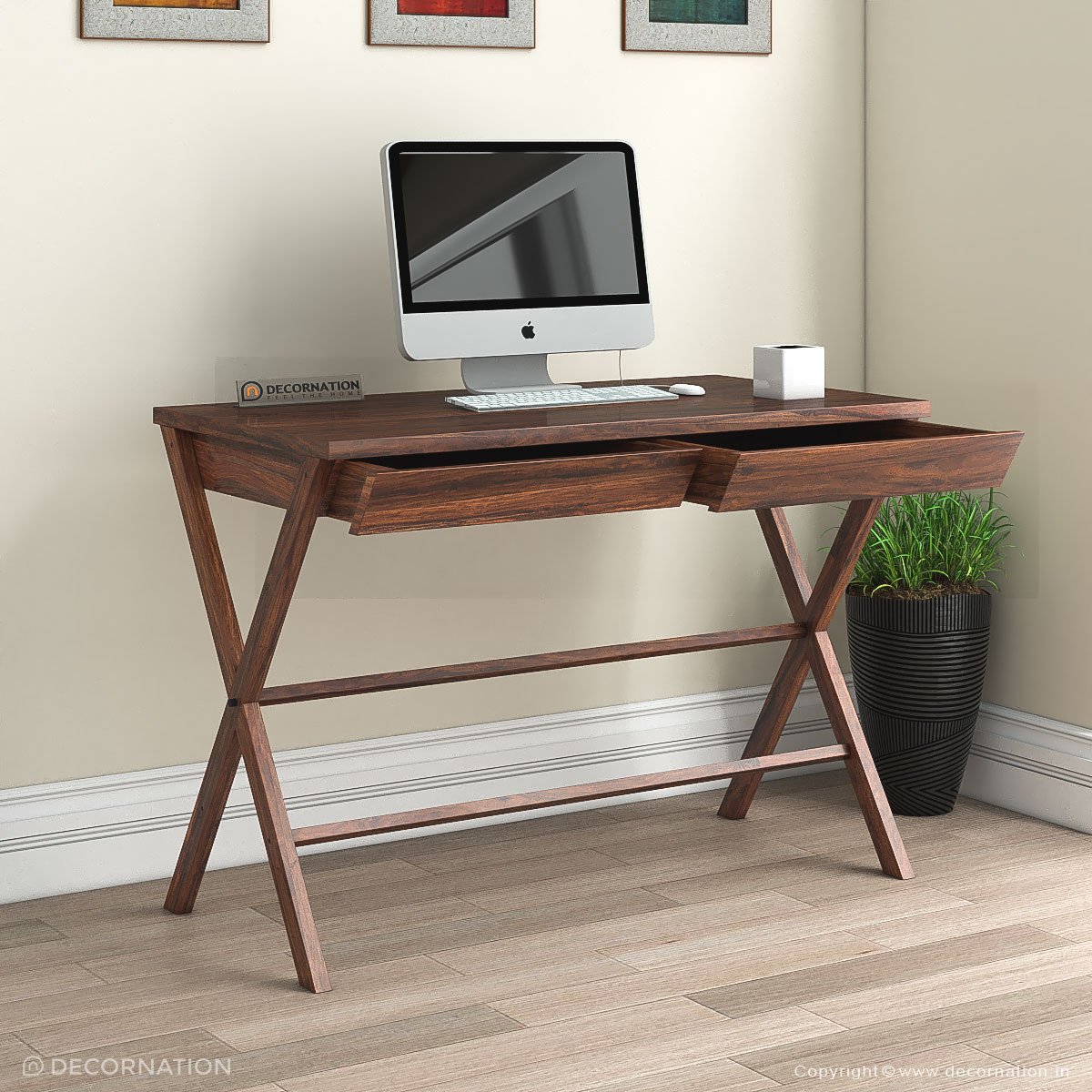 Osiries Wooden Double Drawer Computer Table