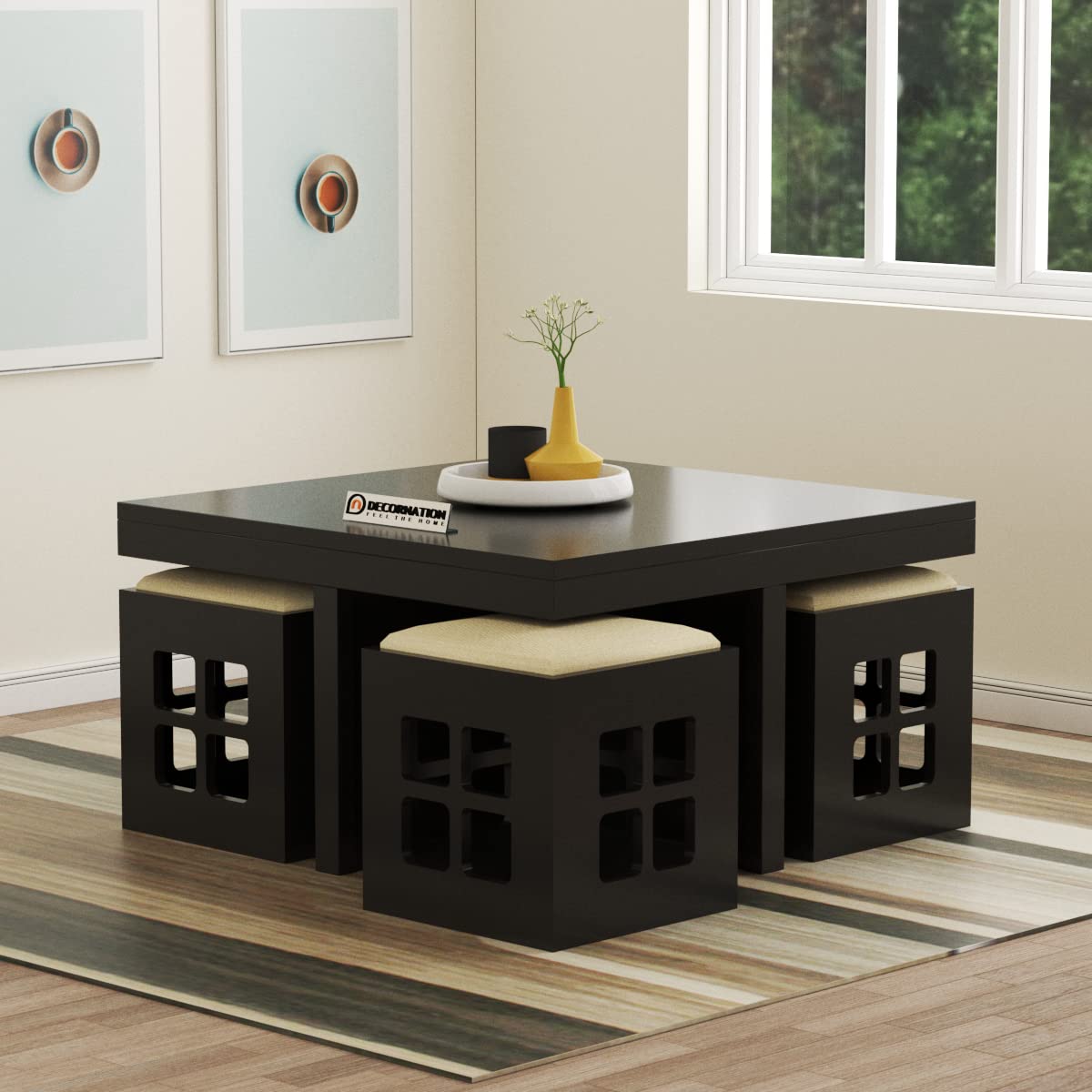 Edinburgh Coffee Table with 4 Cubical Stools Black