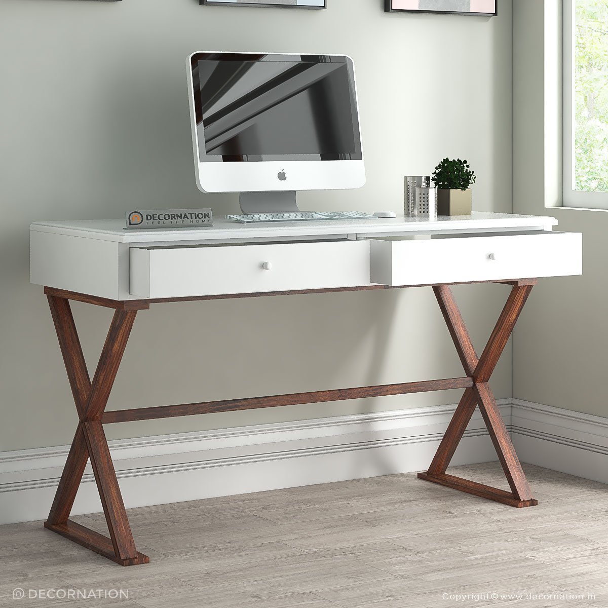 Augustina Sheesham Wood Double Drawer Computer Desk for Home