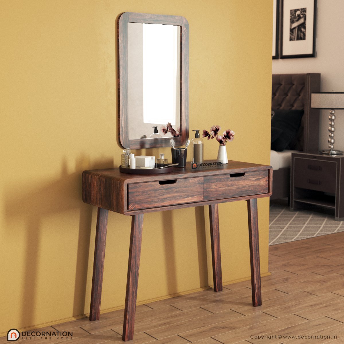 Rosita Wooden Dressing Table with 2 Drawer Storage – Brown