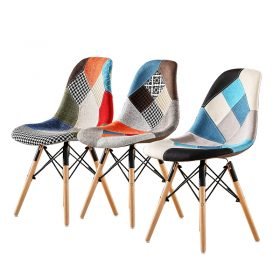 Olive Patchwork Fabric Cushioned Seat Dining Chair - Image 2