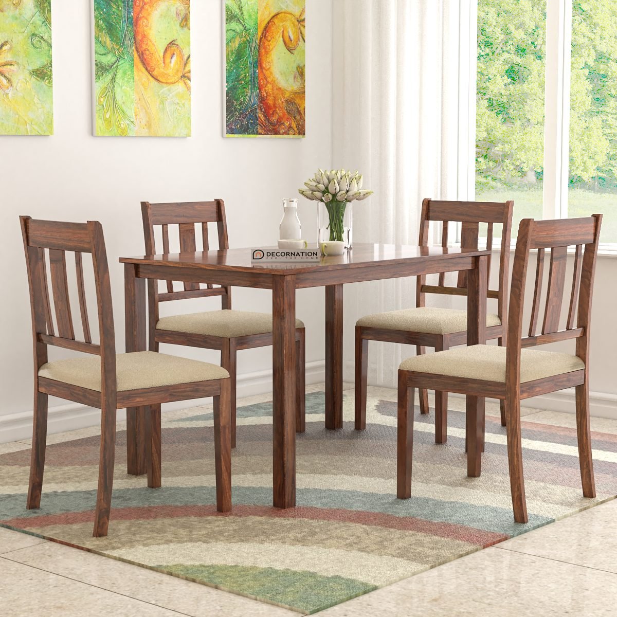 Anya Wooden 4 Seater Dining Table Set