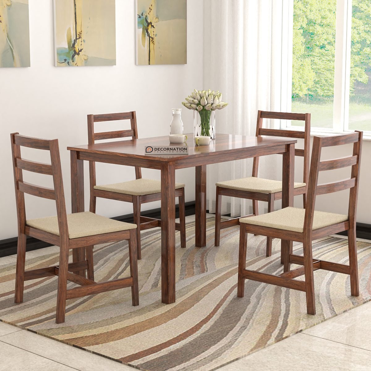 Emilia Solid Wood 4 Seater Dining Table Set