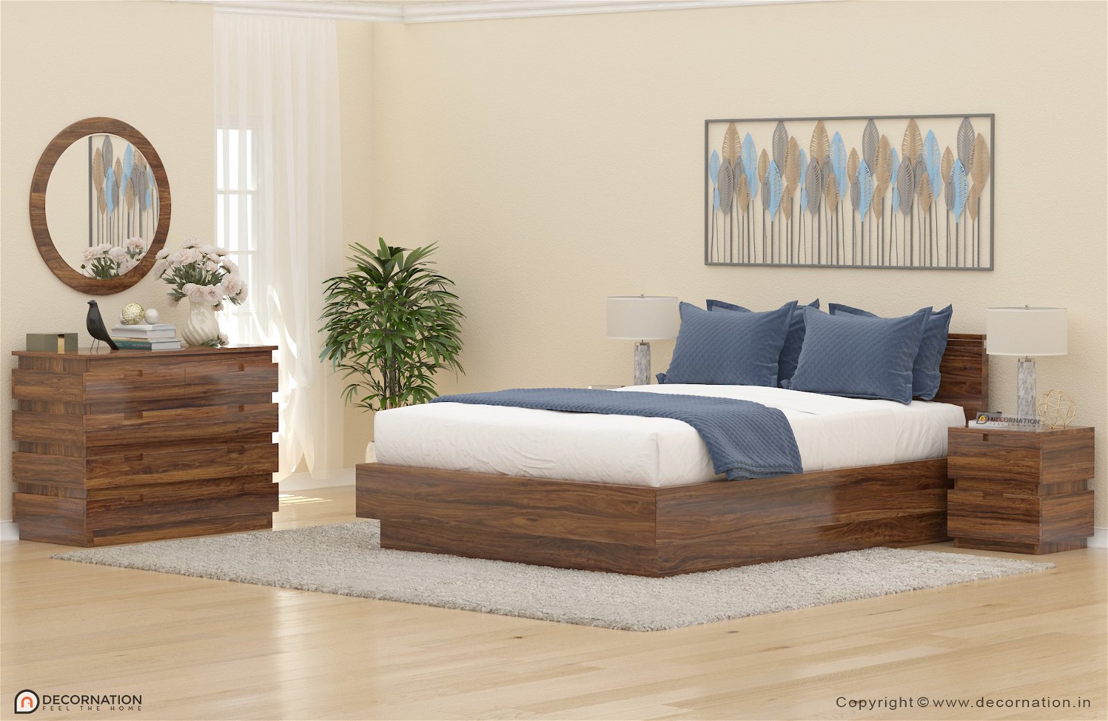 Boston Wooden Storage Double Bed With Storage Brown Decornation 0612