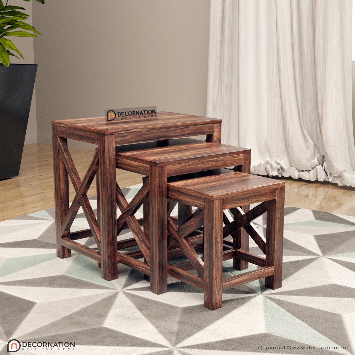 Jessica Solid Wood 3 Piece Nesting Table – Natural Finish