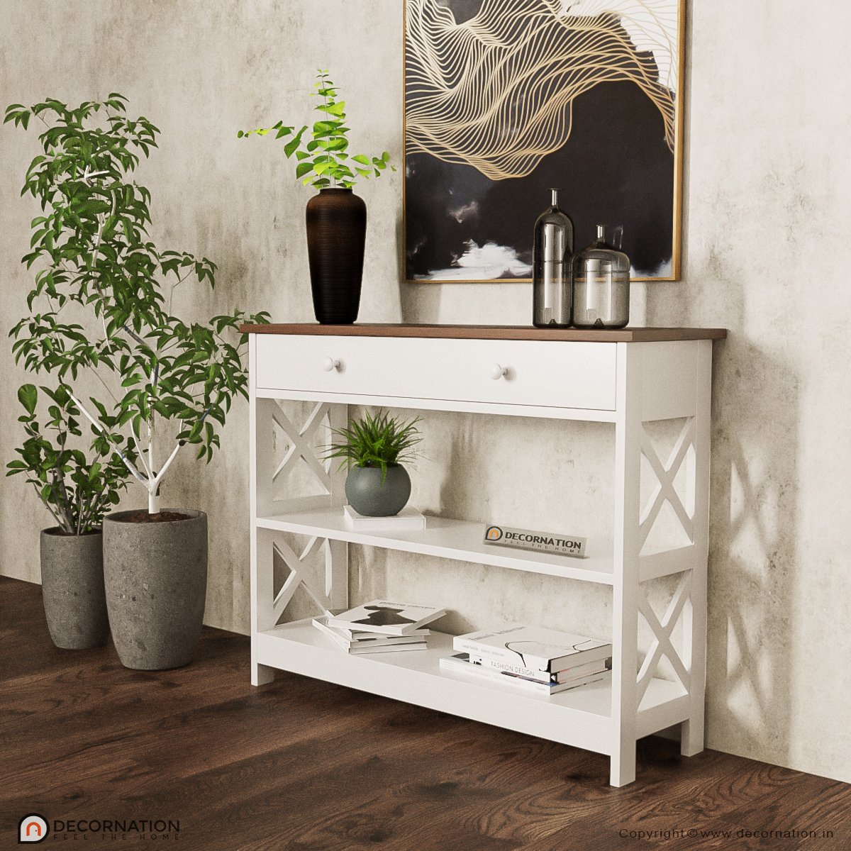 Olea Console Table With Drawer Storage – White