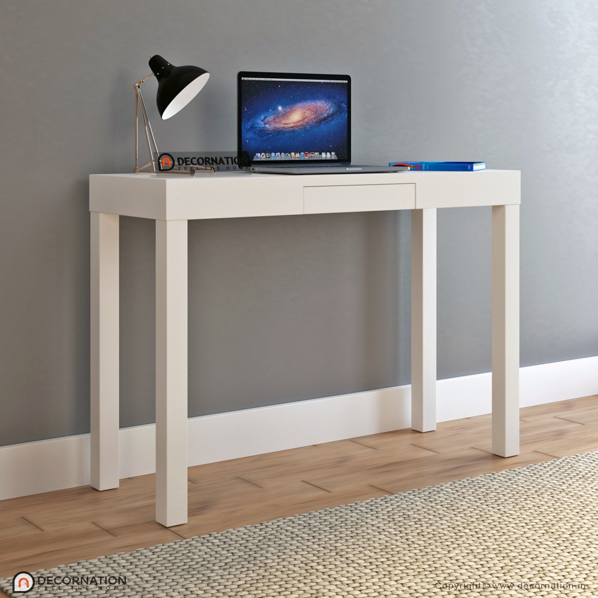 Alfredo White Laptop Table with Drawer Storage