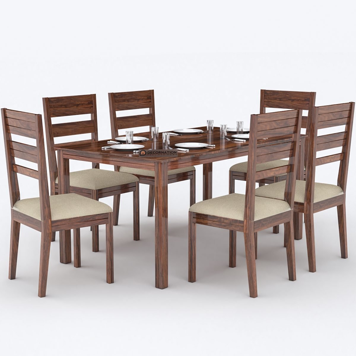 Luna Wooden 6 Seater Dining Table Set