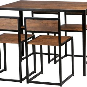 Arlo Wooden and Metal 4 Seater Dining Table Set - Image 3