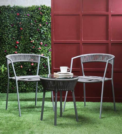 Skye Outdoor Rope Disc Table & Chair Set – Grey