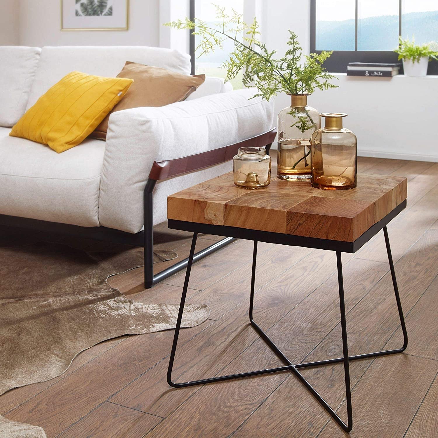 Heather Wood Side Table with Metal Legs