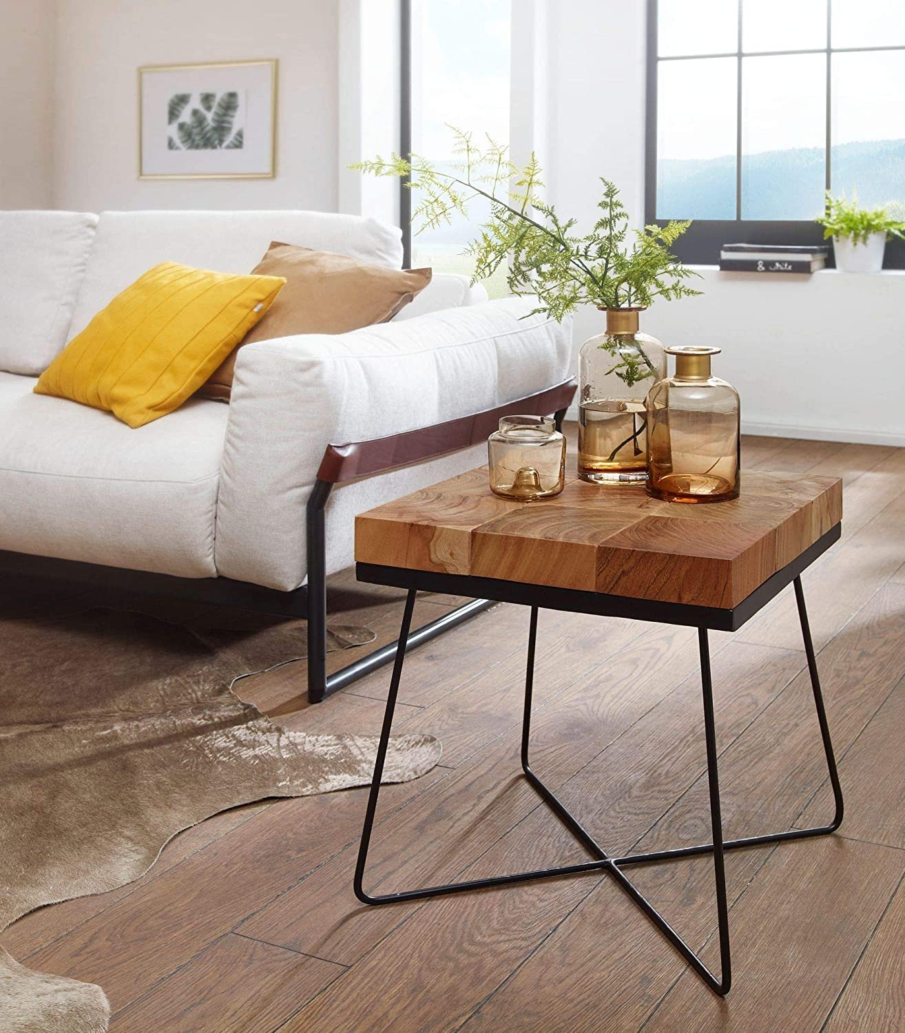 Heather Wood Side Table with Metal Legs - Decornation