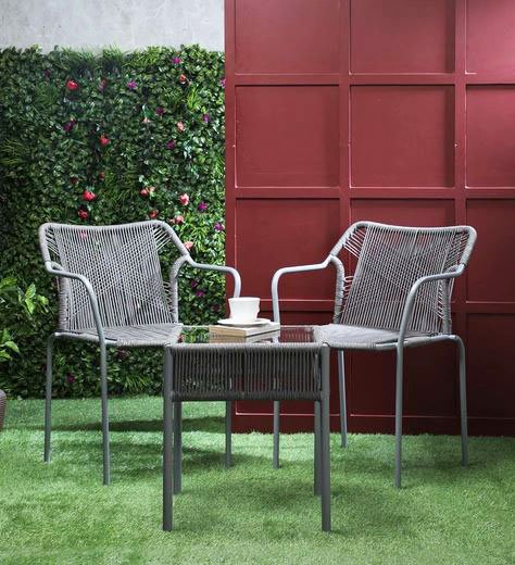 Lois Outdoor Rope Quad Table & Chair Set – Grey