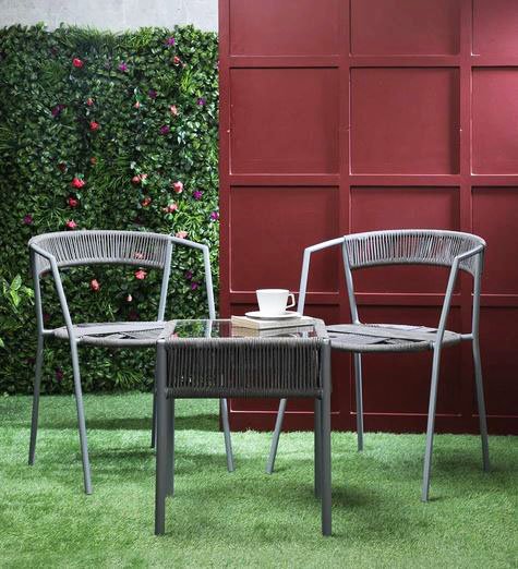 Skye Outdoor Rope Quad Table & Chair Set – Grey
