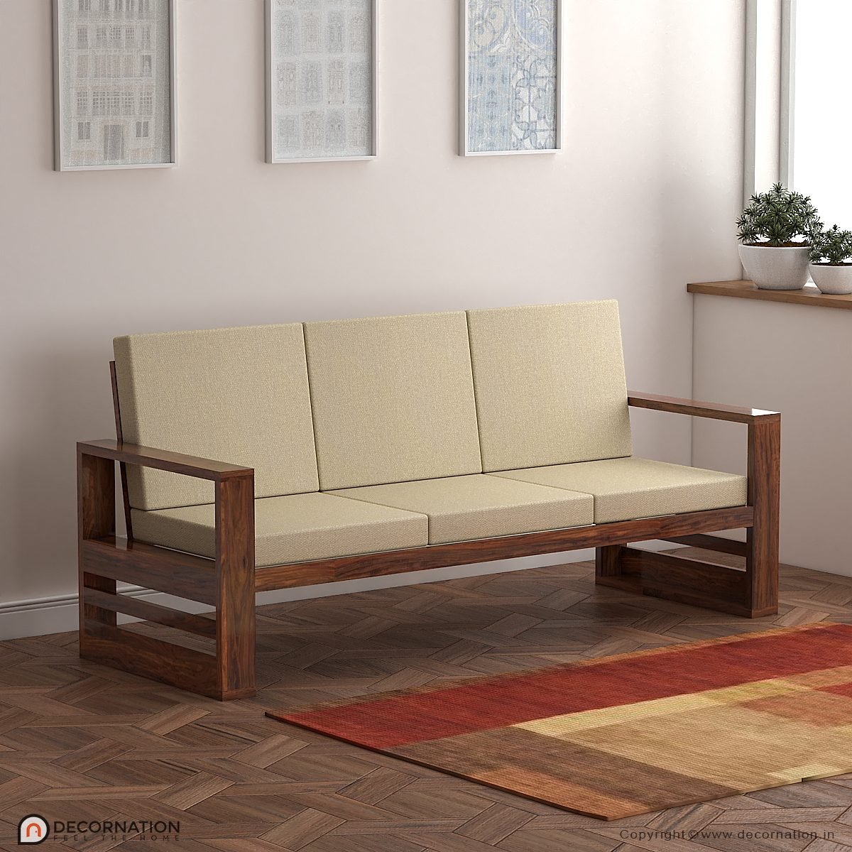 Celeste Wooden Living Room 3 Seater Sofa Set