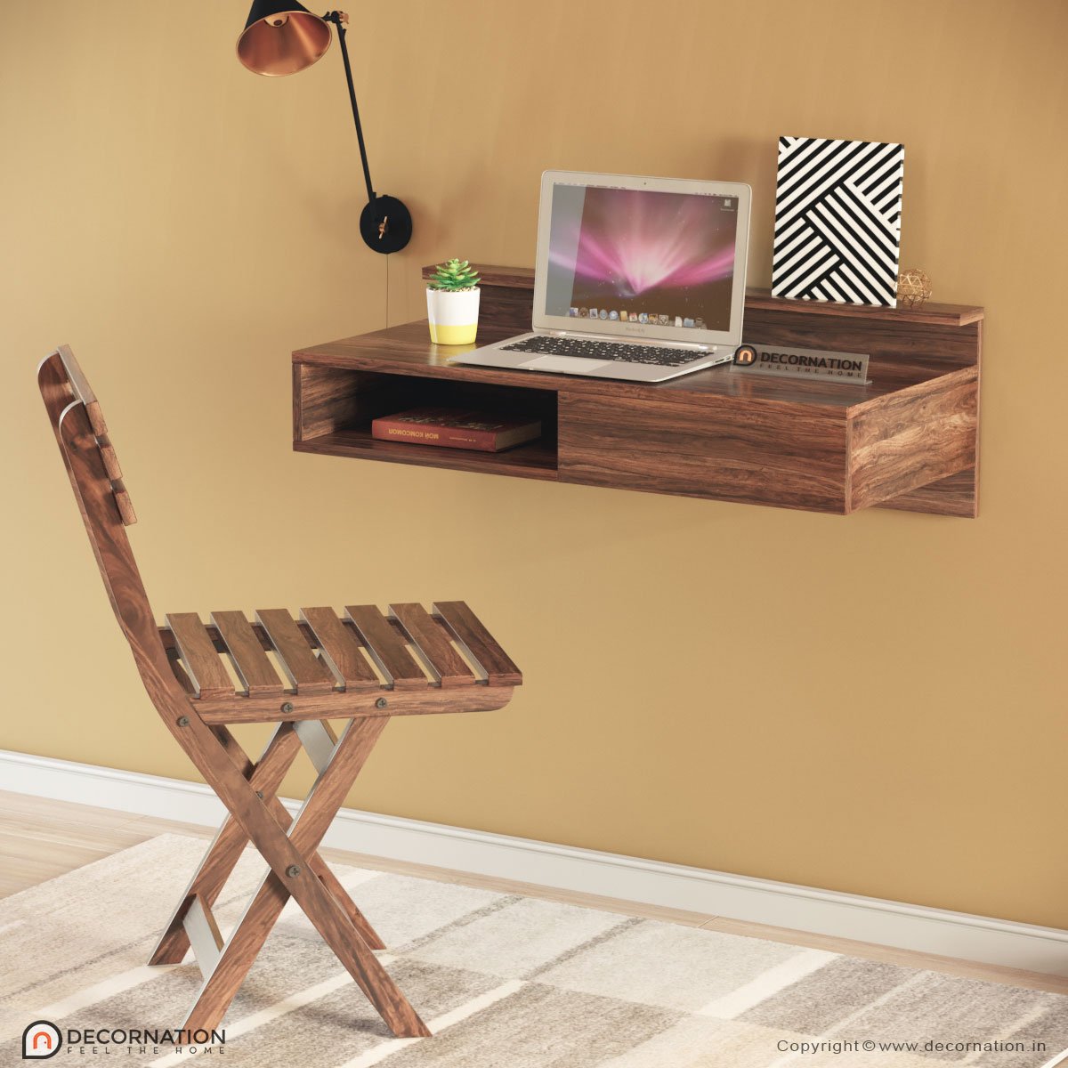 Taurus Wall Mounted Computer Table Solid Wood Storage