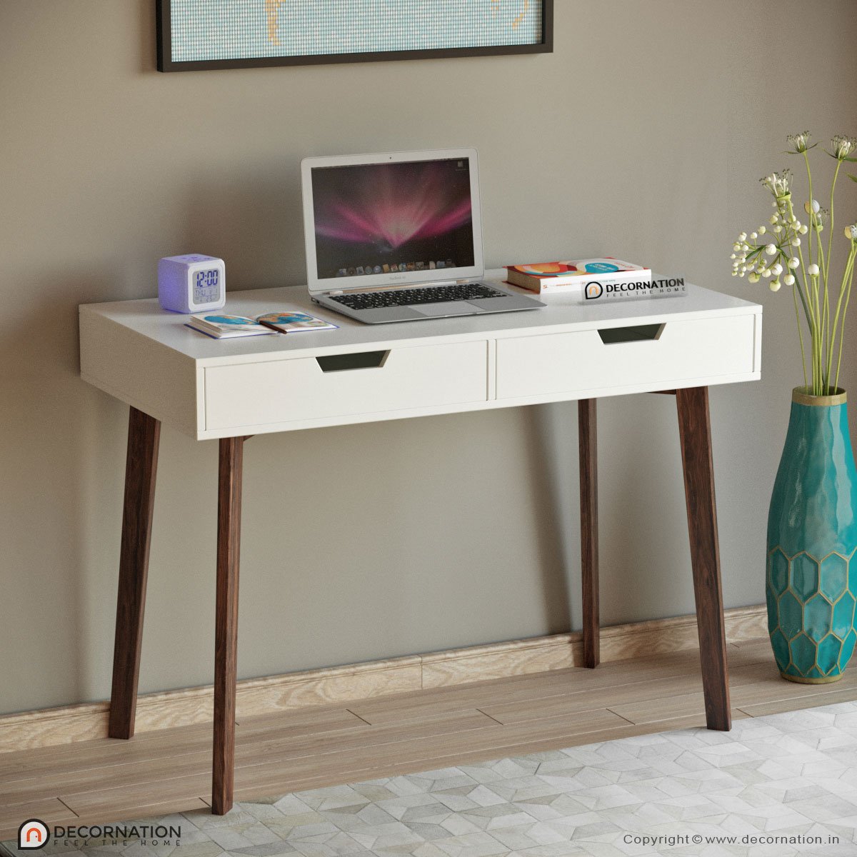 Venus Storage Computer Table With 2 Drawers- White
