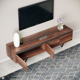 Wynter TV Stand with Storage and Metal Legs - Brown - Image 2